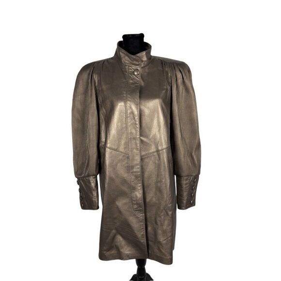 Vintage 80’s Rocco D’Amelio Leather Puff Sleeve Long Steampunk Coat - Women’s XS - Picture 1 of 8